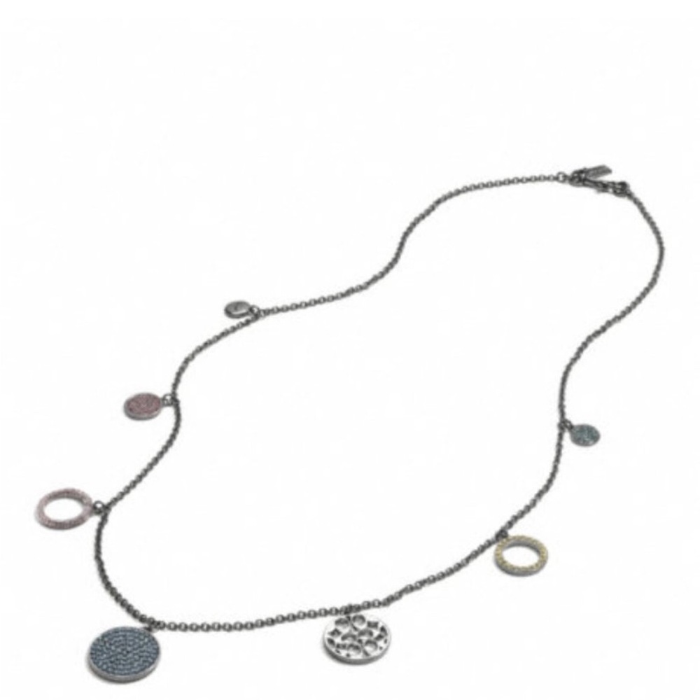 Coach Circle Charm Pave Crystal Long Station Necklace Multicolor
